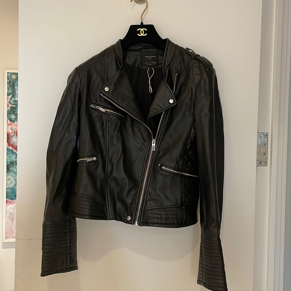 Zara Faux Leather Moto Jacket, Size L